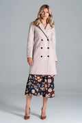 Manteau femme laine élégant croisé boutons double rangée poches automne-hiver rose pâle ajustable