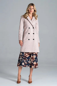 Manteau femme laine élégant croisé boutons double rangée poches automne-hiver rose pâle ajustable
