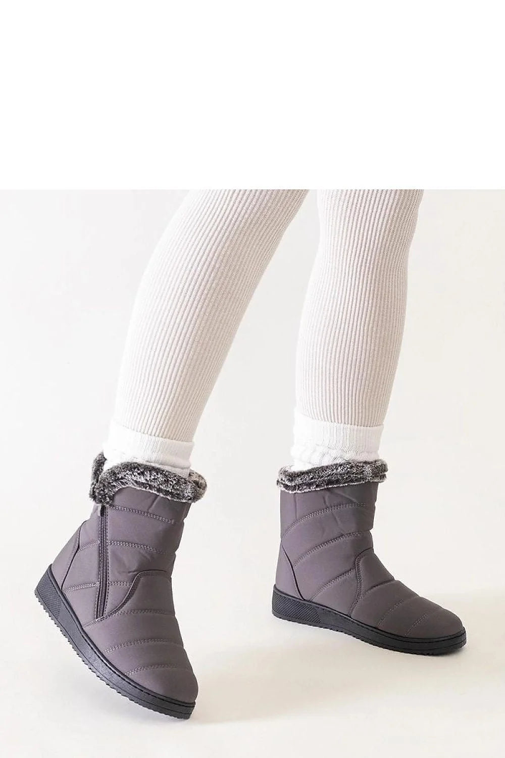 Bottes de neige grises pour femmes design moderne fourrure synthétique coupe ajustée semelle antidérapante hiver