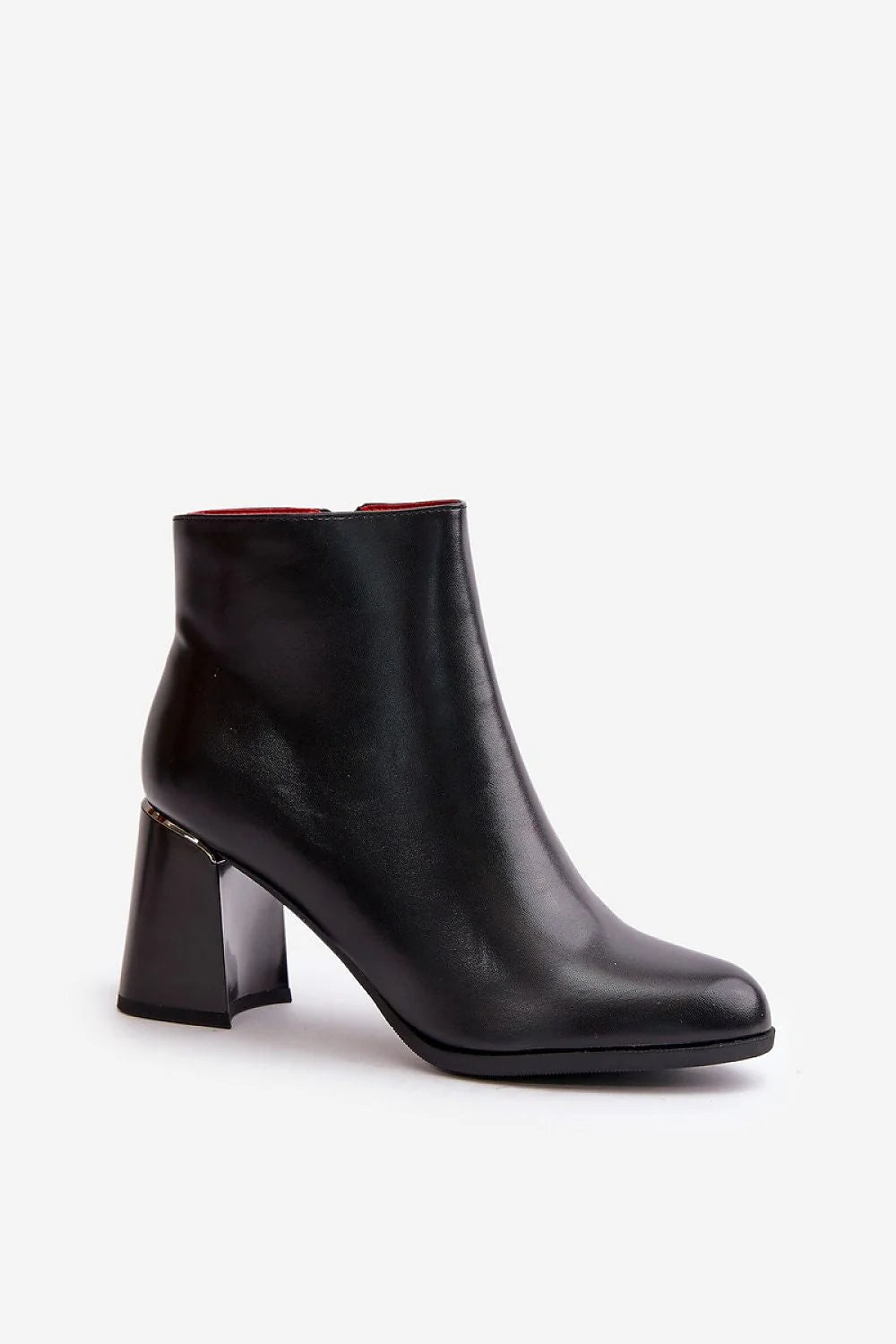 bottines femme cuir noir talon bloc moyen bout amande lisse doublure chaude zip latéral métal doré minimaliste élégantes
