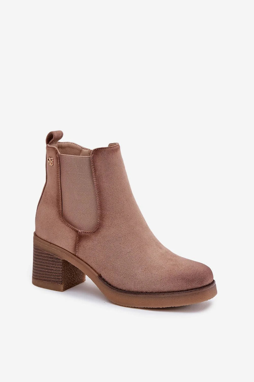 bottines femme suédine écologique taupe chelsea cheville panneau élastique fermeture éclair doublure chaude talon bloc moyen semelle antidérapante