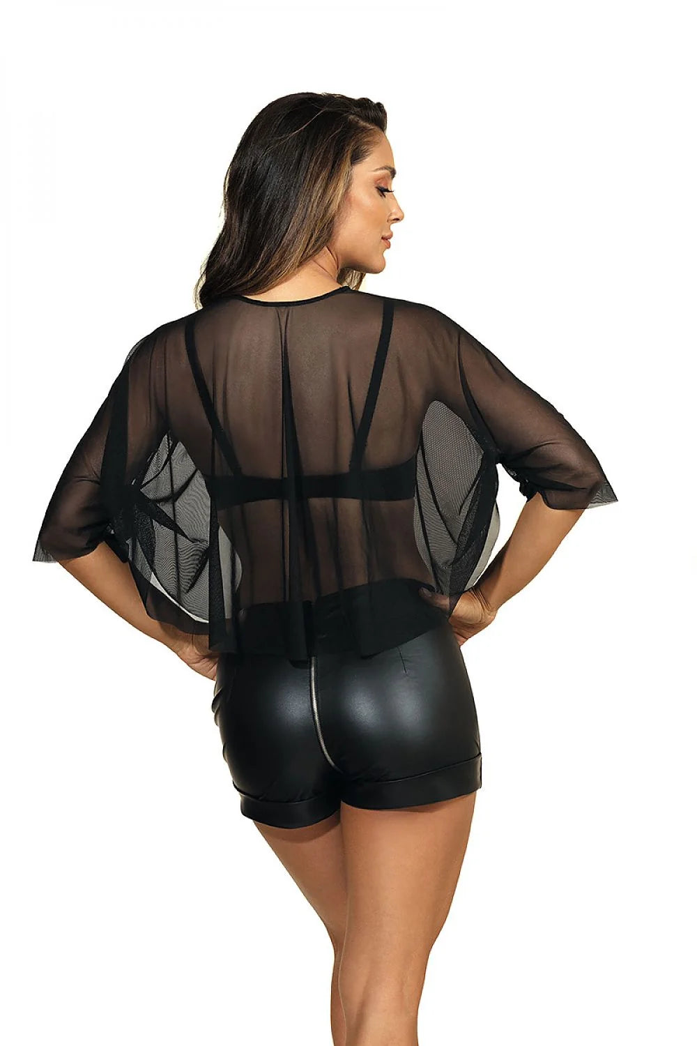 Ensemble lingerie tulle noir sexy transparent femme élégant soirée silhouette captivante modernité chic