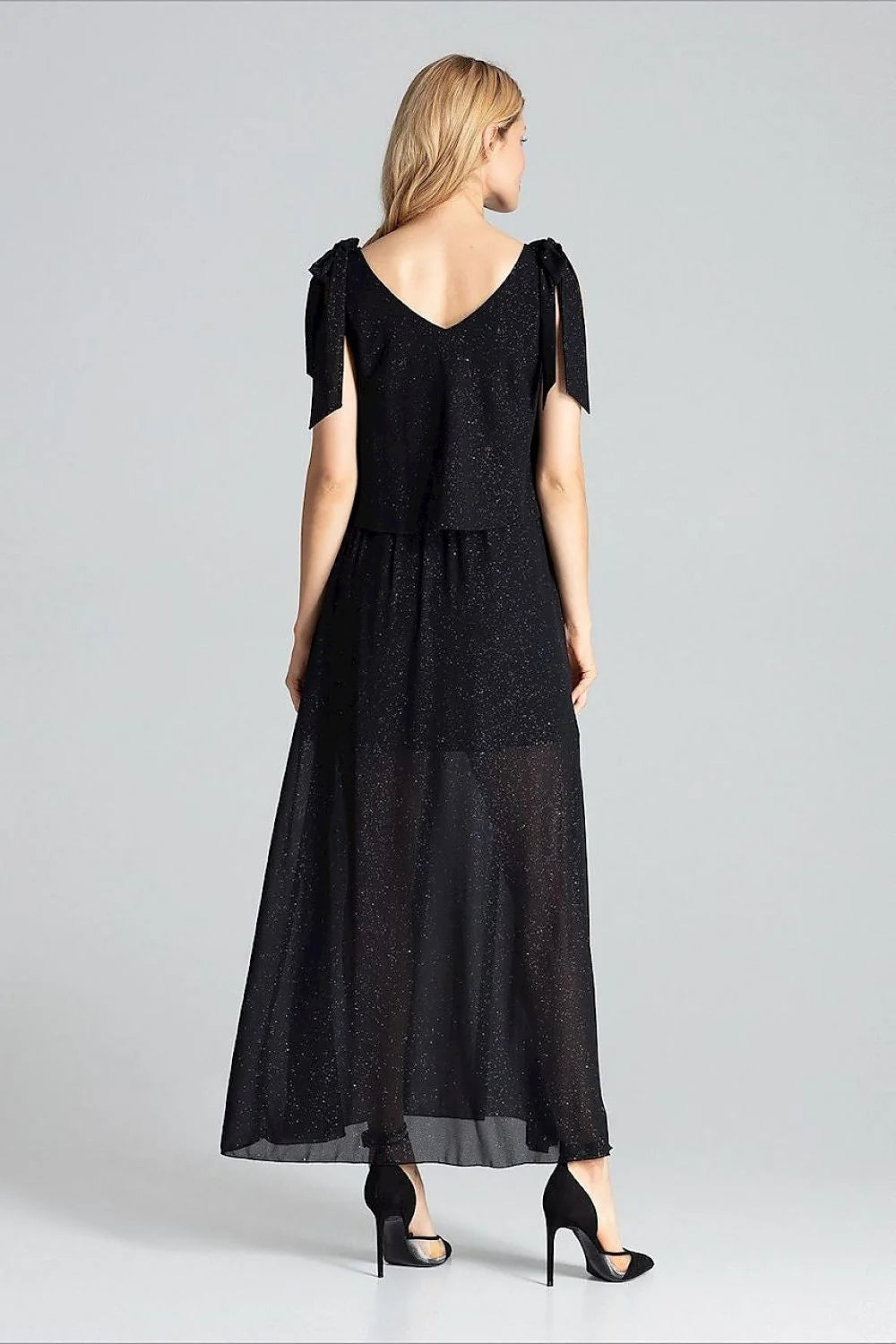 robe soirée longue rouge vif élégante cocktail polyester stretch col V profond sans manches taille élastiquée fente latérale