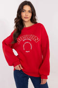 Sweatshirt femme style urbain couleur rouge vif graphique Boston manches longues en coton polyester