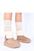bottes neige beige foncé fourrure Krissy femme suédine camel tige courte revers ivoire boucle décorative plateforme crantée semelle antidérapante fourrées