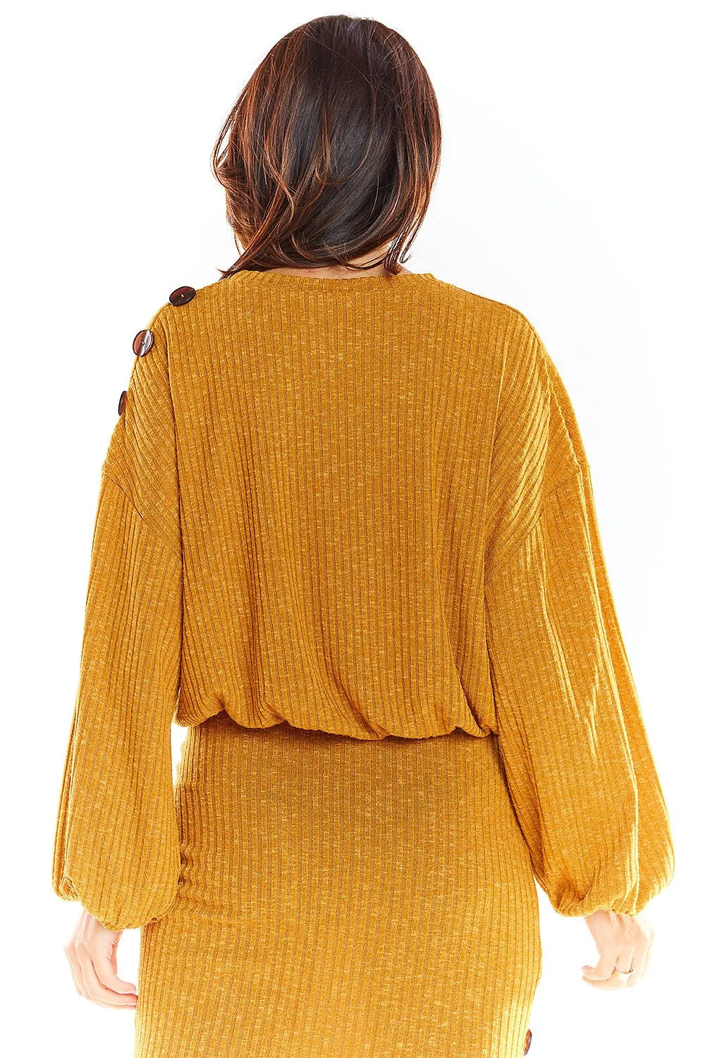 Chandail femme oversize manches longues en polyester jaune moutarde élégant style kimono confortable Pologne