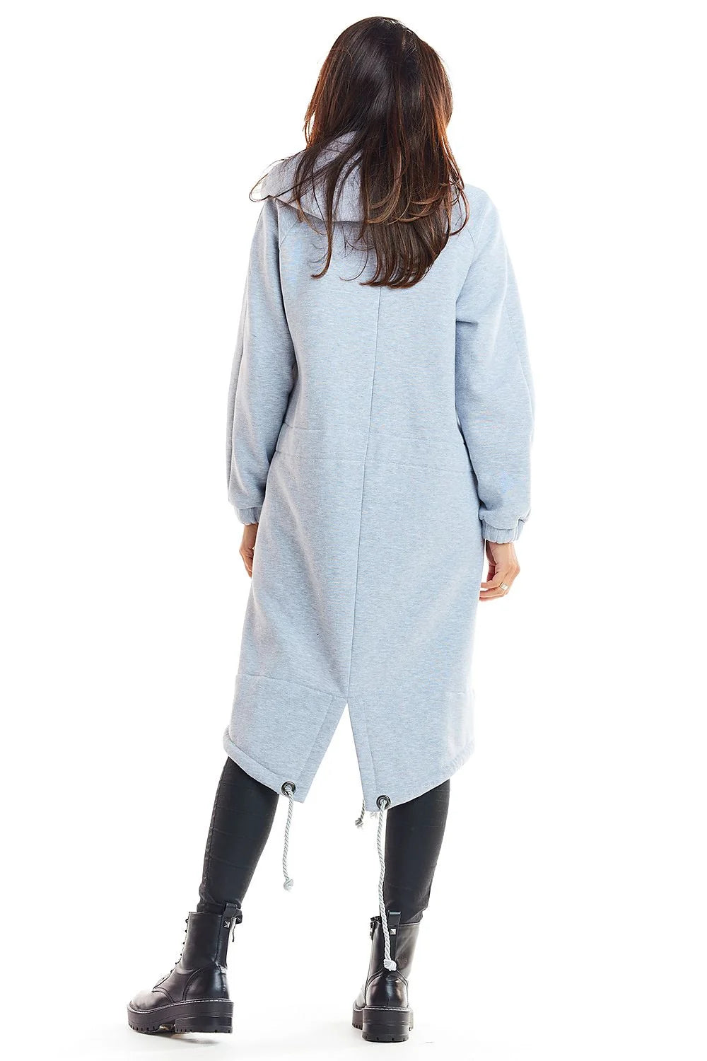 Manteau long ample beige coton style décontracté moderne avec capuche pour femme élégante et confortable