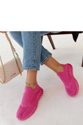 Sneakers femmes design sportif confortable tige en maille semelle épaisse couleur rose vif fermeture slip-on occasion quotidienne style décontracté mode tendance
