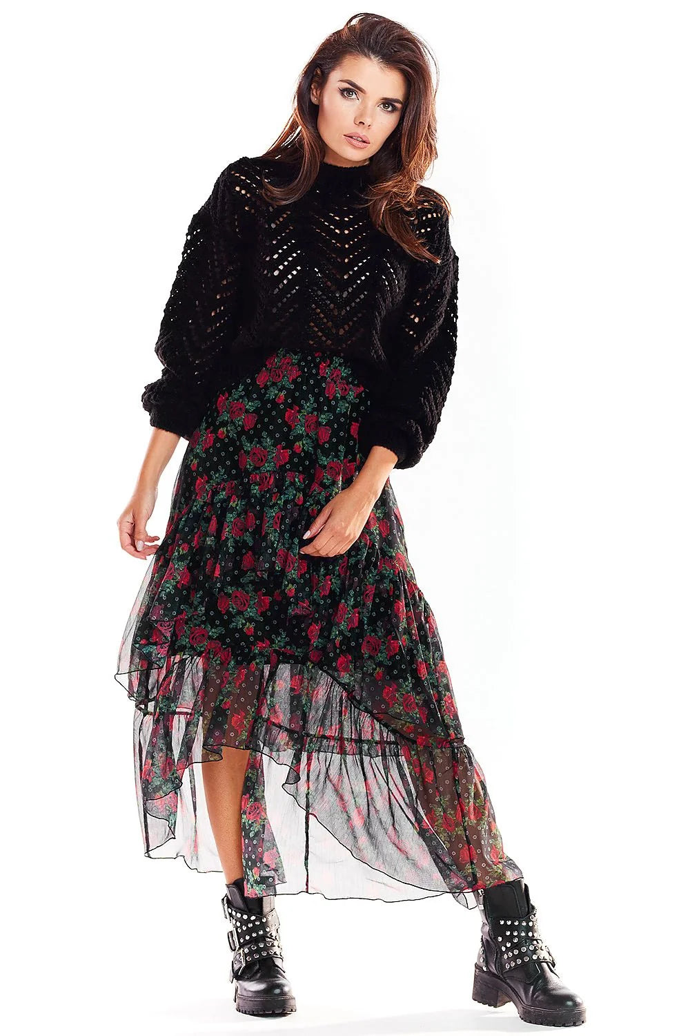 Jupe maxi en mousseline de soie imprimée florale asymétrique élégante femme confortable chic moderne