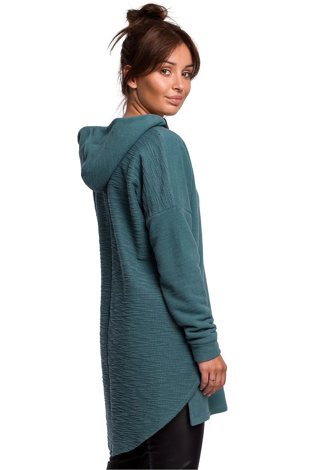 Sweatshirt pour femme en coton bleu marine oversize longue manches longues col montant capuche