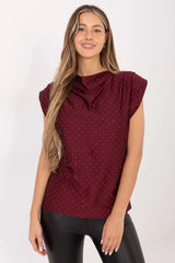 chemisier femme élégante soirée chic bordeaux satinée fluide sans manches épaules structurées col bénitier strass extensible polyester élasthanne coupe droite
