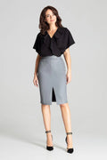 Jupe crayon écologique grise femme taille haute élégante polyester élasthanne fente centrale mode responsable