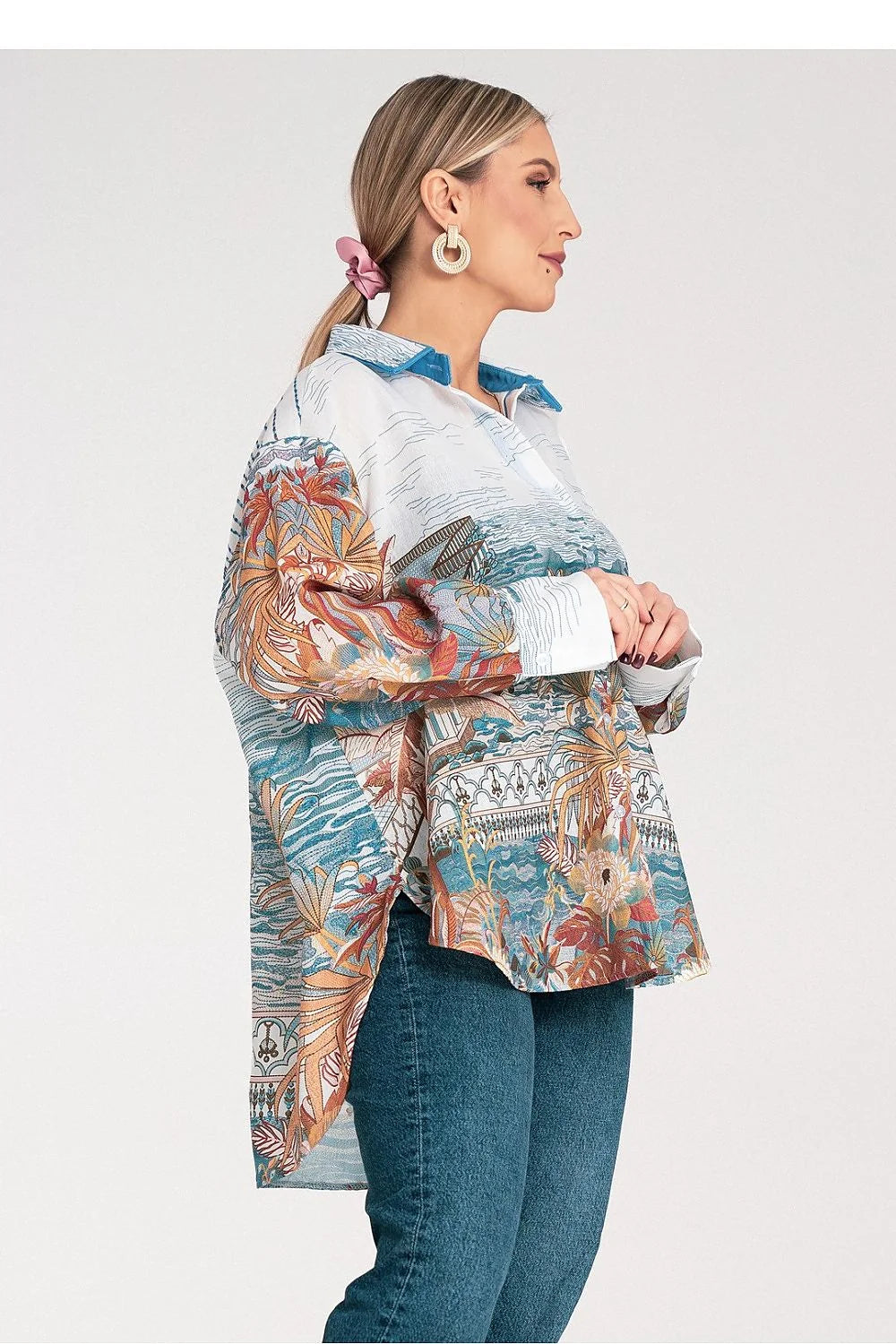 Chemise manche longue design artistique paysages architecture naturelle coton stretch taille universelle confort femmes
