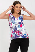 Top sans manches floral tropical femme col V nœuds décoratifs coupe ajustée style casual matériau respirant polyester 100% Taille S M L
