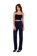 Pantalon femme Makover en satin taille haute jambe droite crop top inclut noir bleu marine élégance confort Pologne