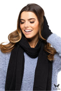 Châle d'hiver pour femme élégant en laine et viscose noire longue et ample avec finitions en côte noire