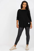 chemisier femme grande taille manches trois quarts encolure bateau coupe loose coton elasthanne noir confortable élégant respirant doux stretch résistant