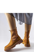 Bottines modernes élégantes pour femmes couleur marron camel cuir suédé ajustement parfait confort talon moyen