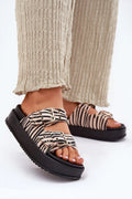 Sandales ouvertes femmes style moderne tissu rayures noires beiges semelle caoutchouc amorti confortable été 2023