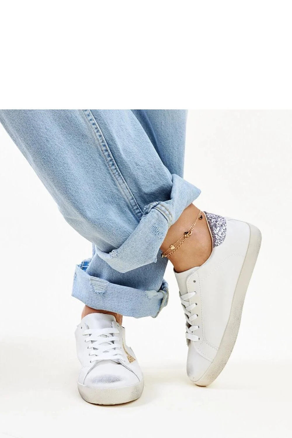 Baskets femmes design moderne cuir synthétique paillettes violettes dorées semelle épaisse confortable style casual chic