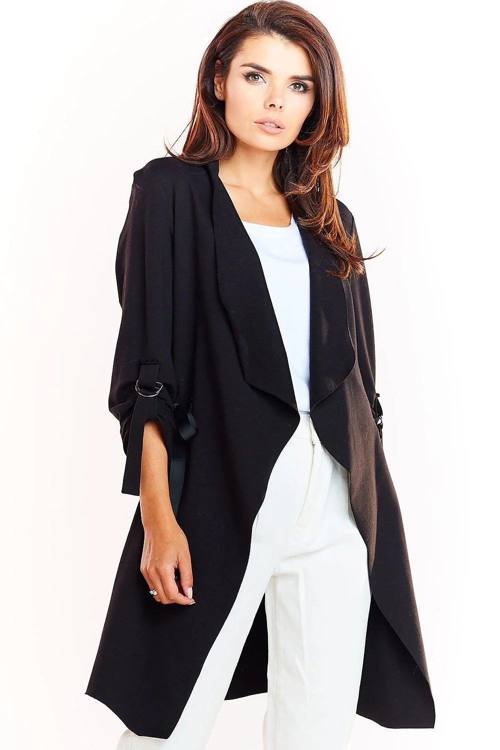 Veste drapée femme polyester viscose beige moderne manches longues rubans décontractée chic mi-saison