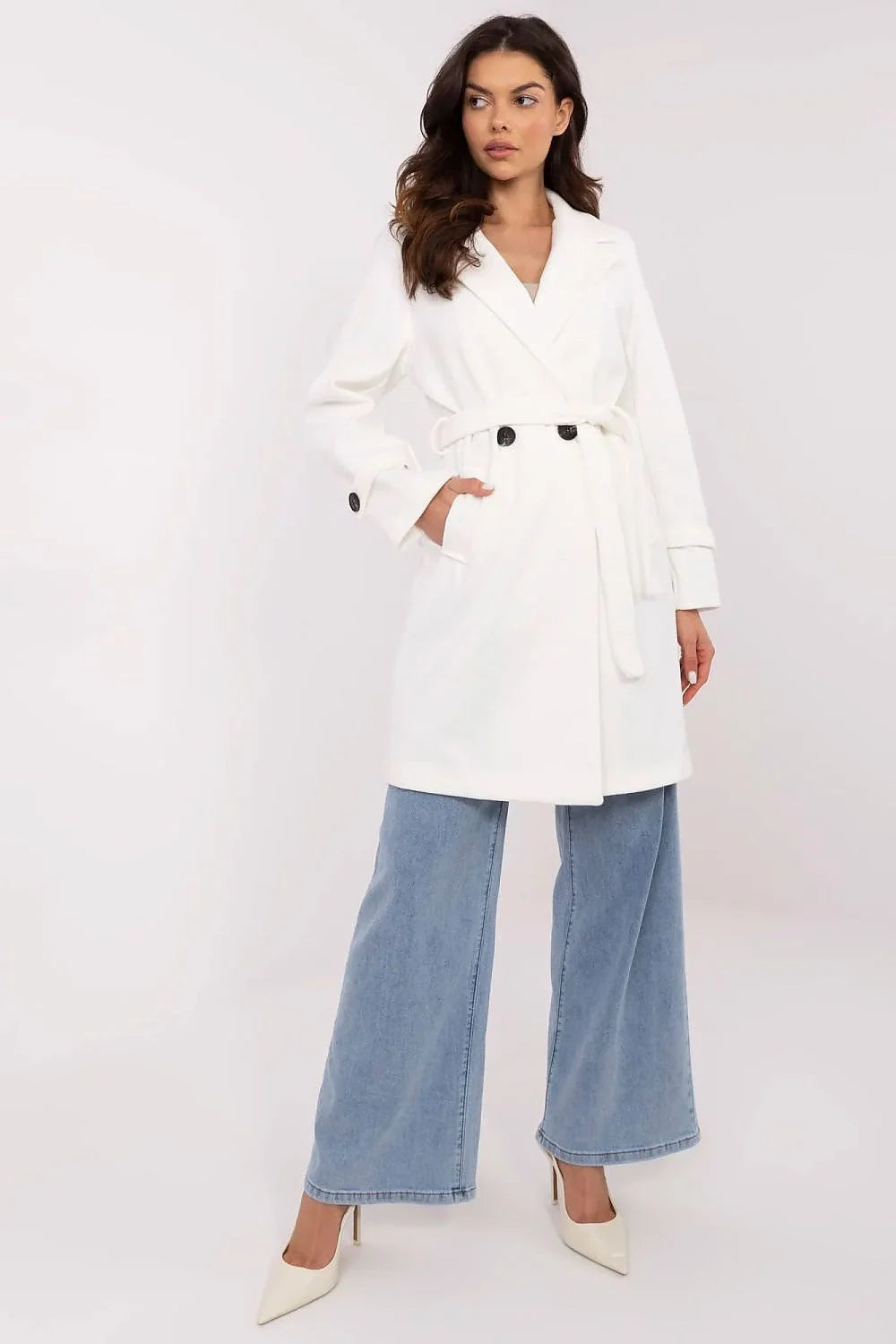 Manteau féminin élégant en trench classique à rayures fines épaulettes longueur genoux double boutonnage polyester doublé automne hiver printemps