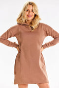 Robe de jour Infinite You avec capuche manches longues coupe droite couleur marron clair femme