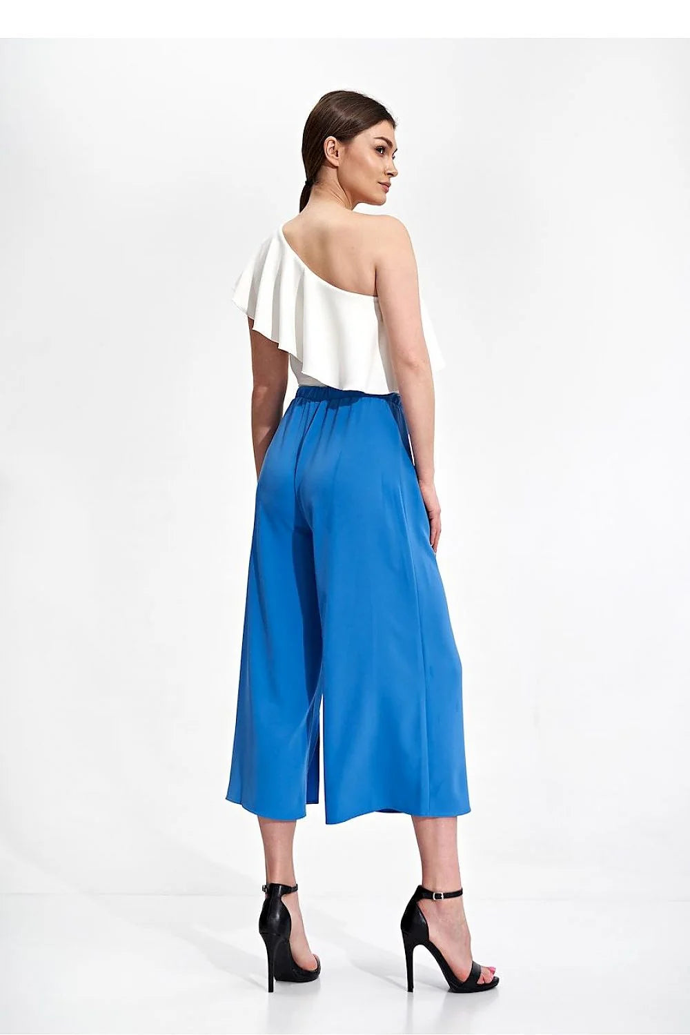 Pantalon femme Figl asymétrique culotte vert vif ceinture nouée coupe ample polyester 100% taille ajustable occasion élégante