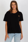 Chemisier Relevance pour femme en coton élasthanne manches courtes col rond logo triangle noir