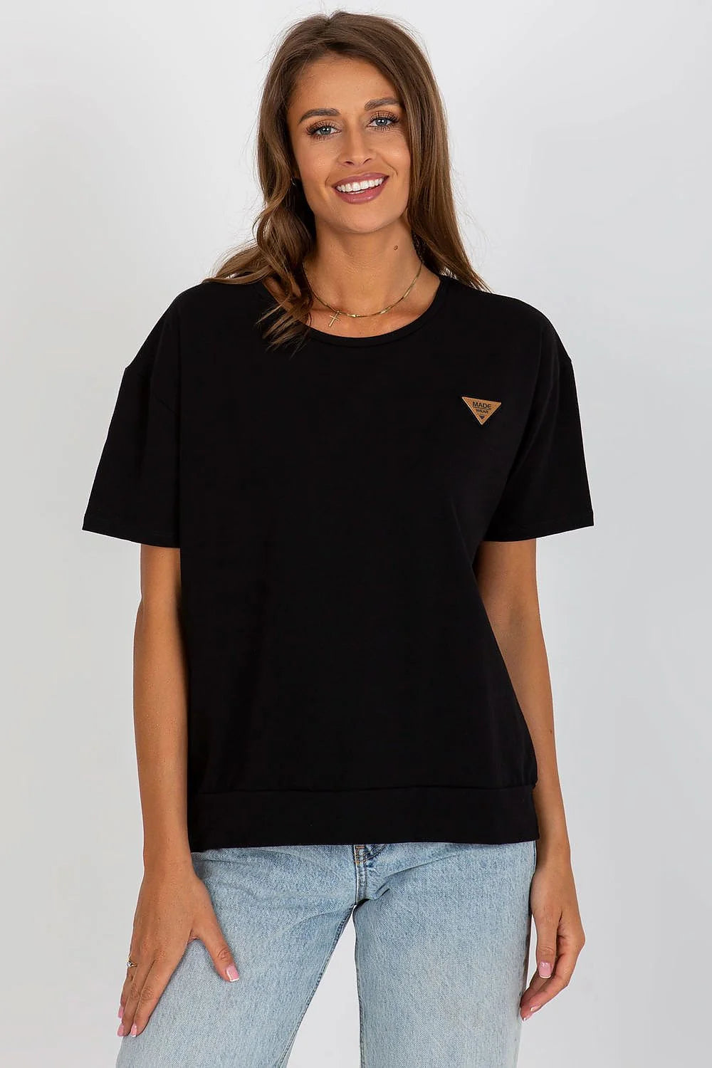 Chemisier Relevance pour femme en coton élasthanne manches courtes col rond logo triangle noir