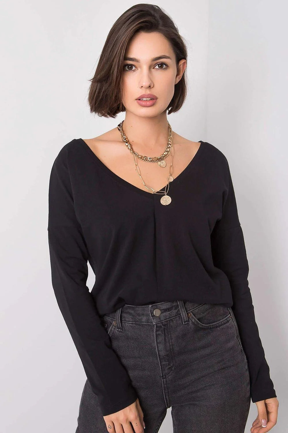 Chemisier femme coton manches longues élégant décontracté col rond gris clair casual moderne mode