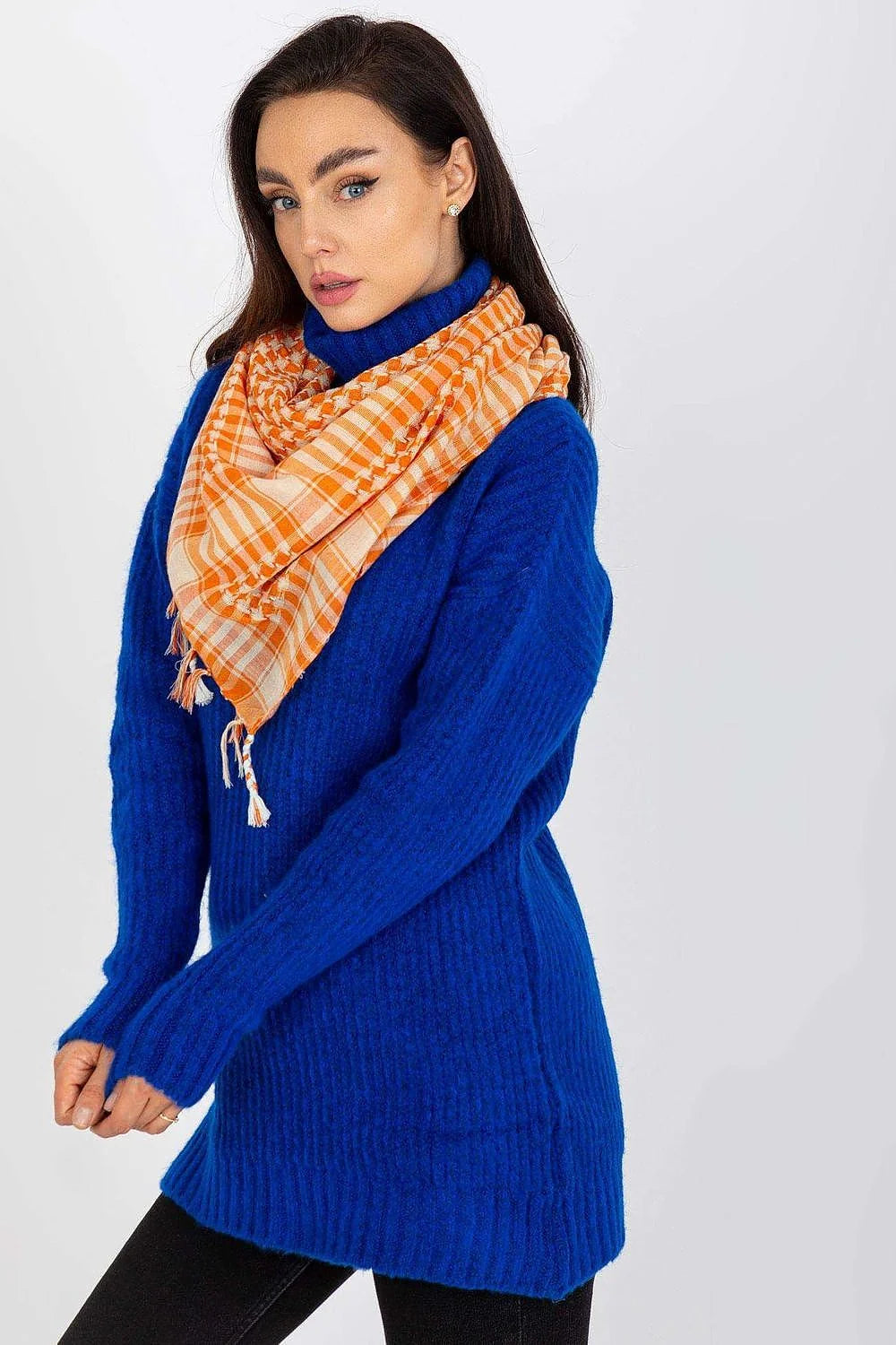 Foulard à carreaux et chevrons franges torsadées coton polyvalent femmes