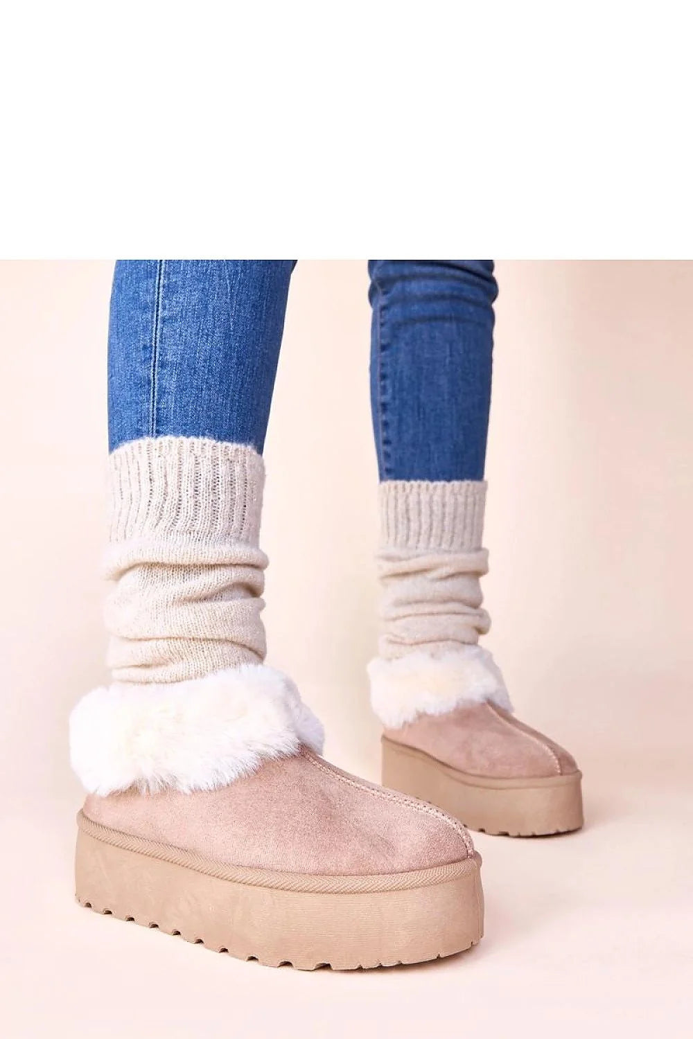 bottes neige femme beige foncé fourrure Deesi doublure isolante chaude suédine col retourné fausse blanche plateforme crantée antidérapante confort cocooning