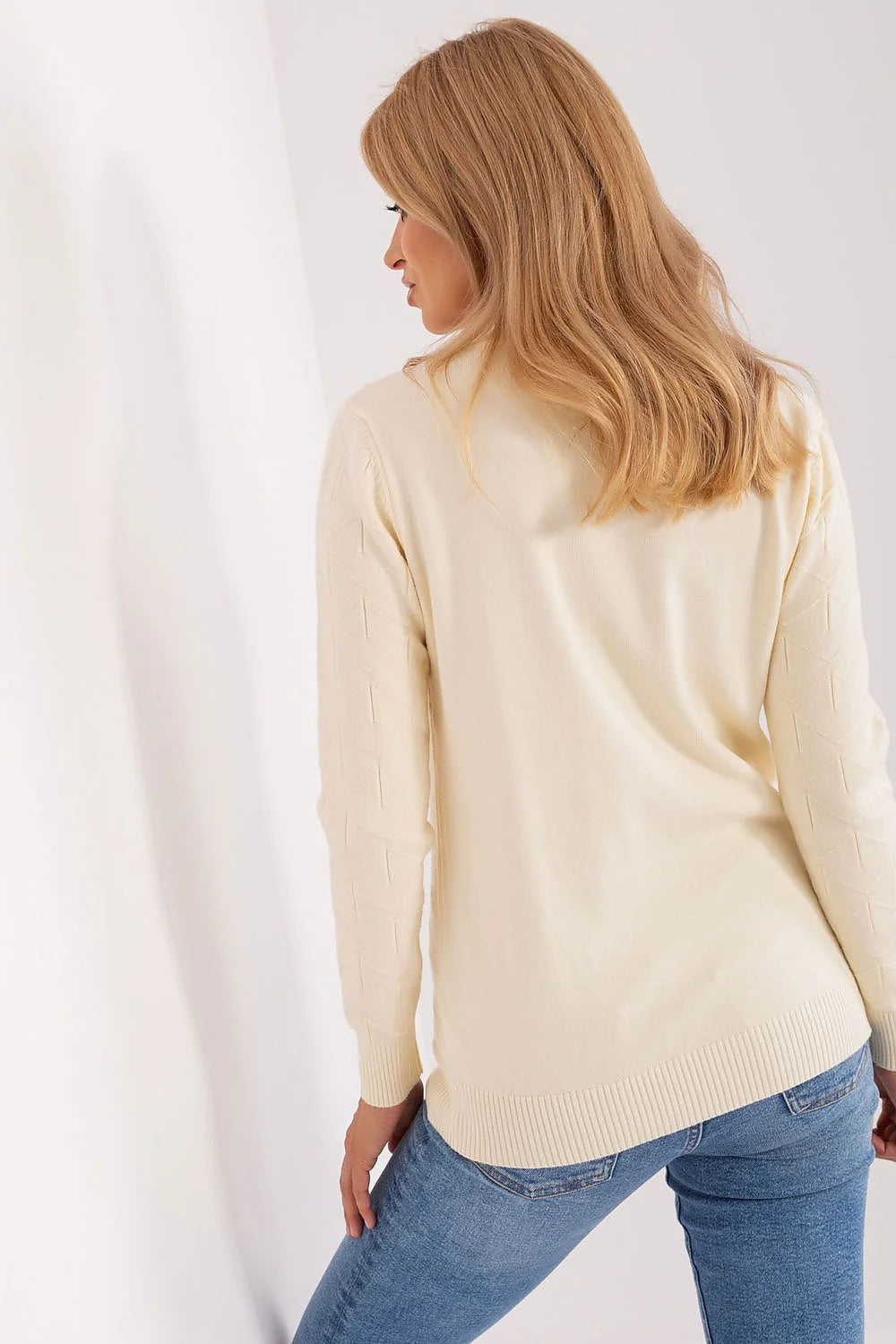 Pull pour femme élégant texture losange coton doux manches longues encolure ronde couleur gris clair polyvalent