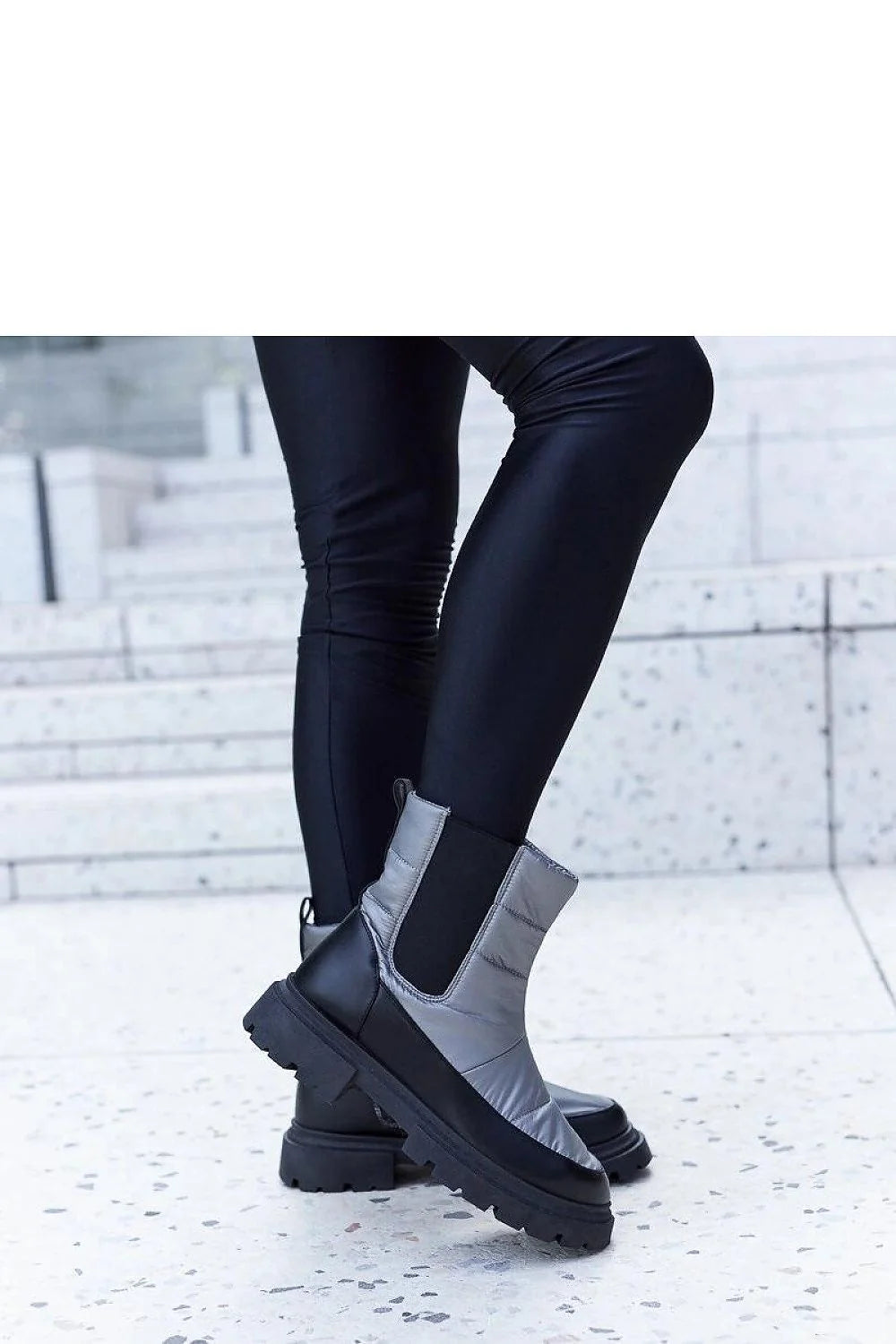 bottines femme hiver Solea Galvani matelassées gris métallisé nylon rembourré zippée élastiques semelle plateforme crantée traction chelsea noir confortable urbain