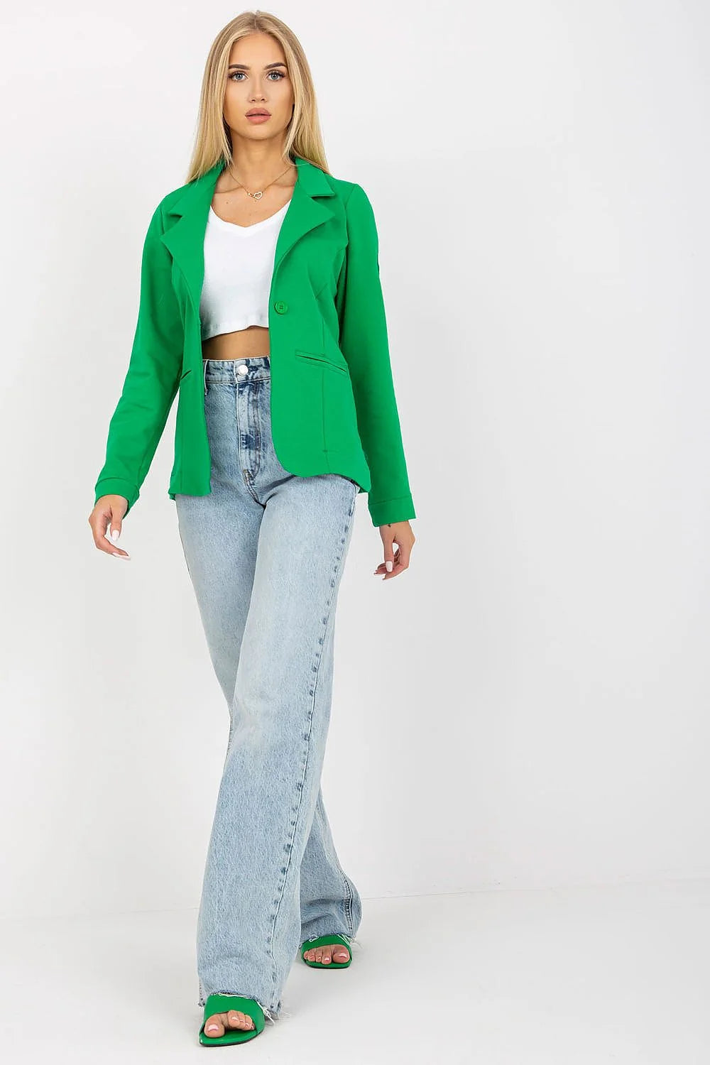 Blazer femme moderne élégant rose vif manches longues col cranté bouton unique épaules structurées polyester élasthanne taille ajustable