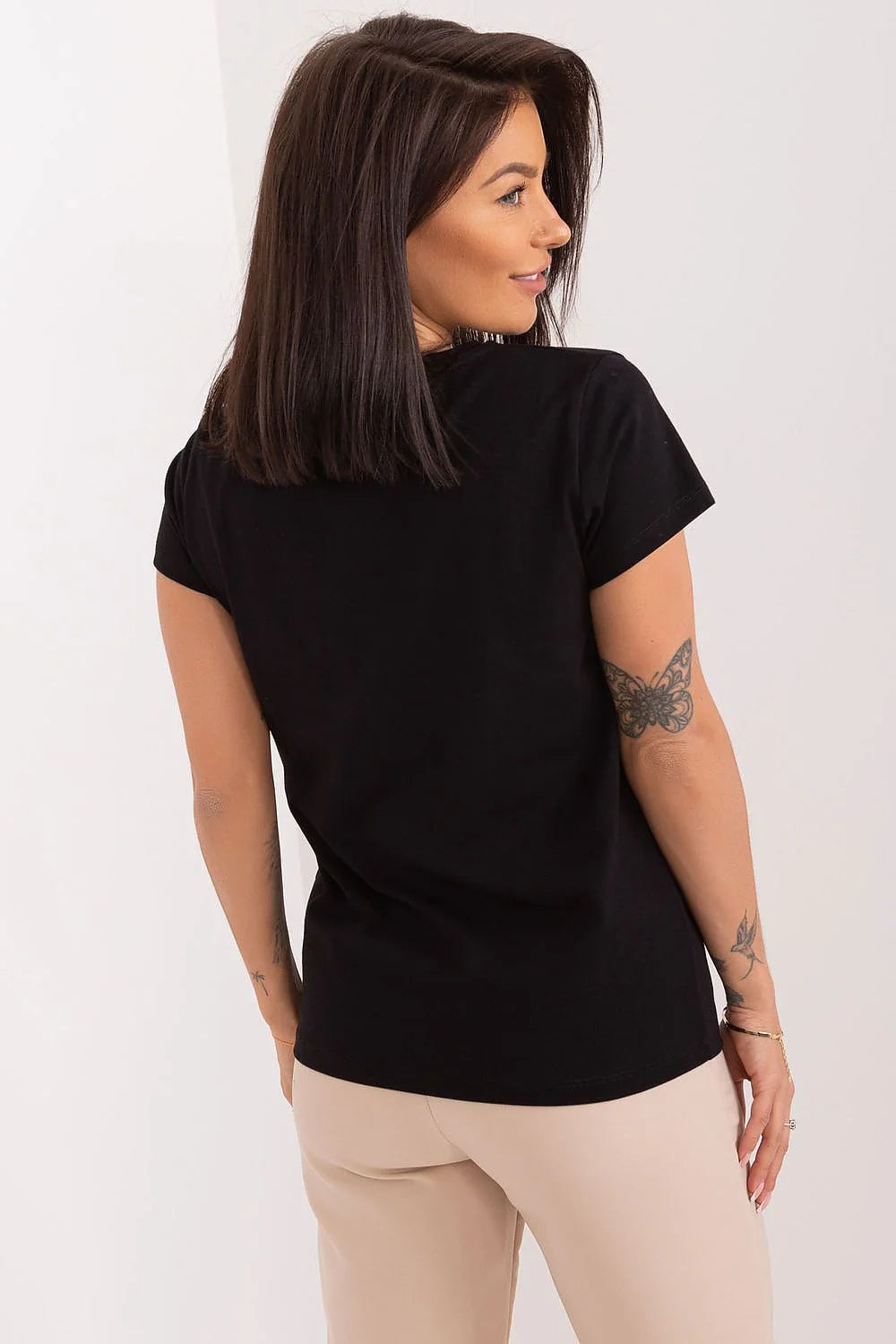 T-shirt femme décontracté style moderne motifs floraux couleur noire coton manches courtes col rond