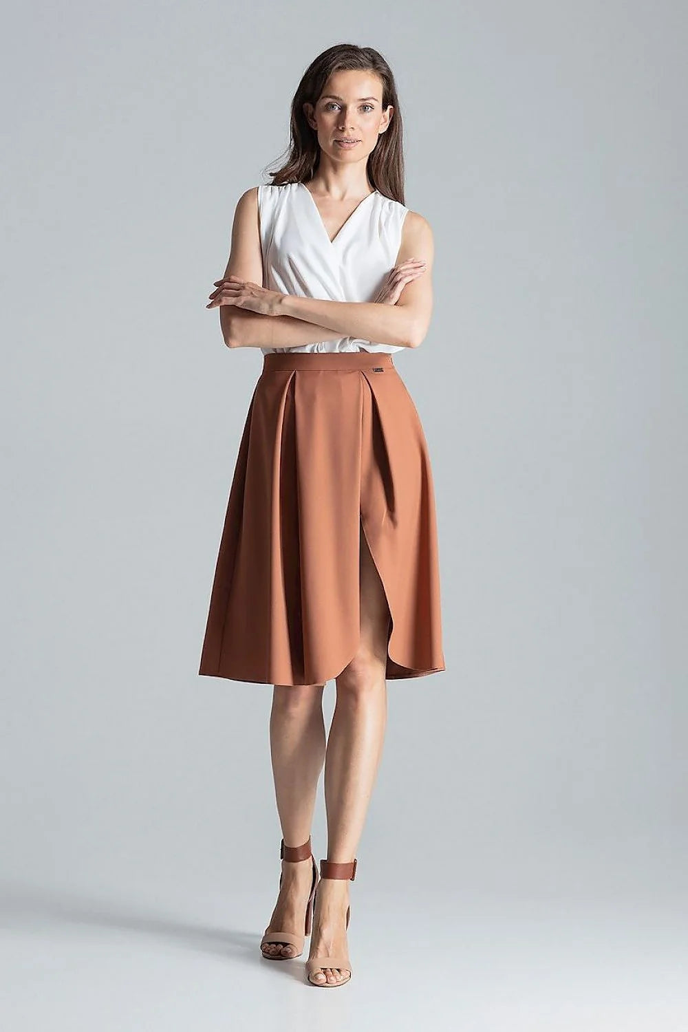 Jupe évasée polyester rouge bordeaux chic et élégante taille ajustable femme mode tendance moderne