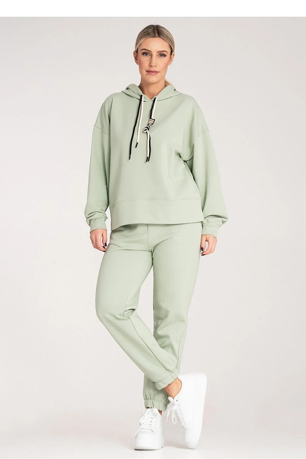 Ensemble Figl sweat à capuche pantalon jogging femmes couleur vert pastel coton polyester confortable style casual