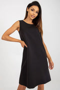 Robe de jour Och Bella noire sans manches en polyester, col rond, coupe évasée genou court, occasion quotidienne et formelle pour femme