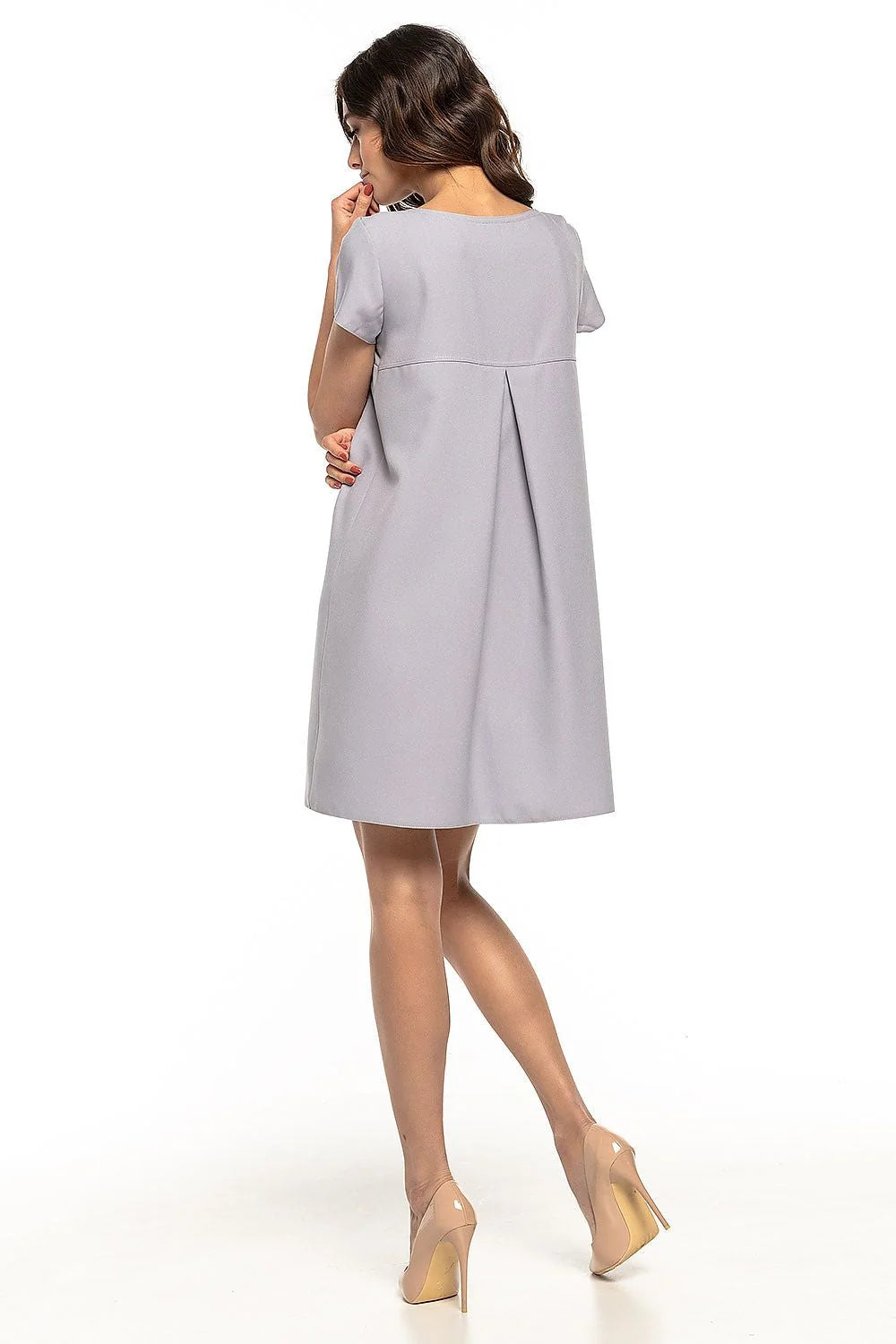 Robe grise en polyester élégante et décontractée manches courtes tendance pour femme mode actuelle