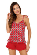 Ensemble pyjama femme en polyester romantique rouge confortable motifs cœurs débardeur short adorable nuit