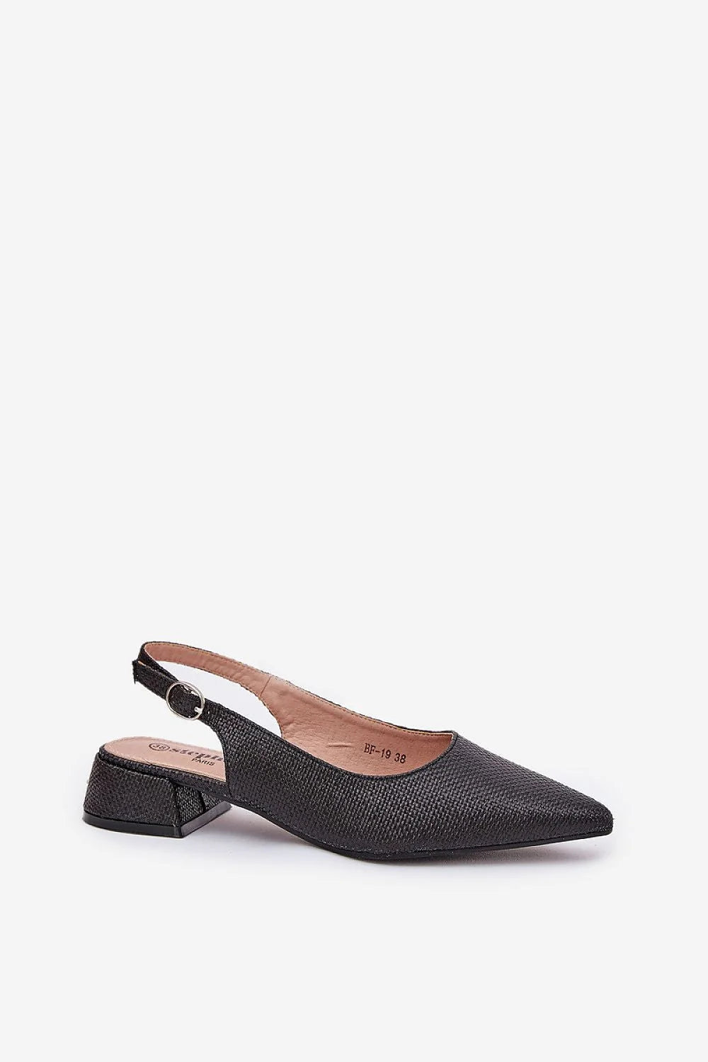 Sandales à talons bas carrés élégantes pour femmes, cuir texturé, pointe fine, bride ajustable, style moderne, noir, confort maximal, occasion多种