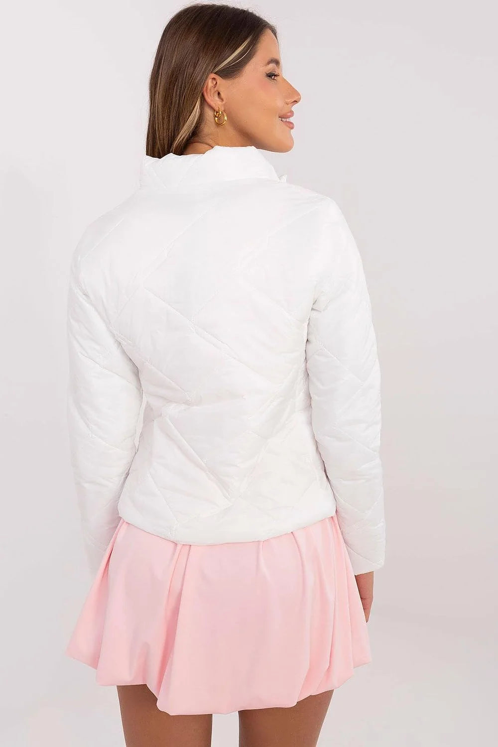 Veste Italy Moda Femme Coupe Ajustée Col Montant Tissu Nylon Matelassé Motifs Lisses Printemps Automne Hiver Poches Zippées Fermeture Éclair