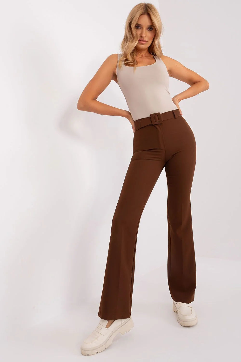 Ensemble gilet-pantalon femme Italy Moda, style sophistiqué, polyester de qualité, occasion professionnelle, brune chocolat