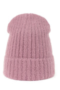Bonnet féminin élégant en nylon 100% couleur rose pastel texture côtes classique moderne coupe ample rebord retroussé fabriqué en Pologne