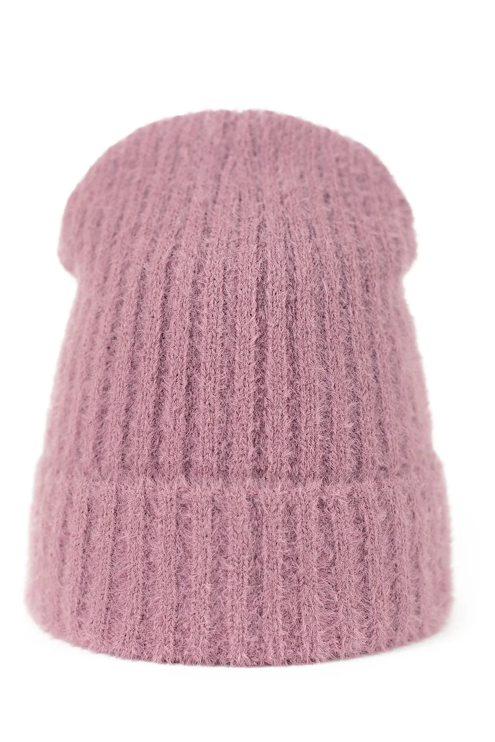 Bonnet féminin élégant en nylon 100% couleur rose pastel texture côtes classique moderne coupe ample rebord retroussé fabriqué en Pologne