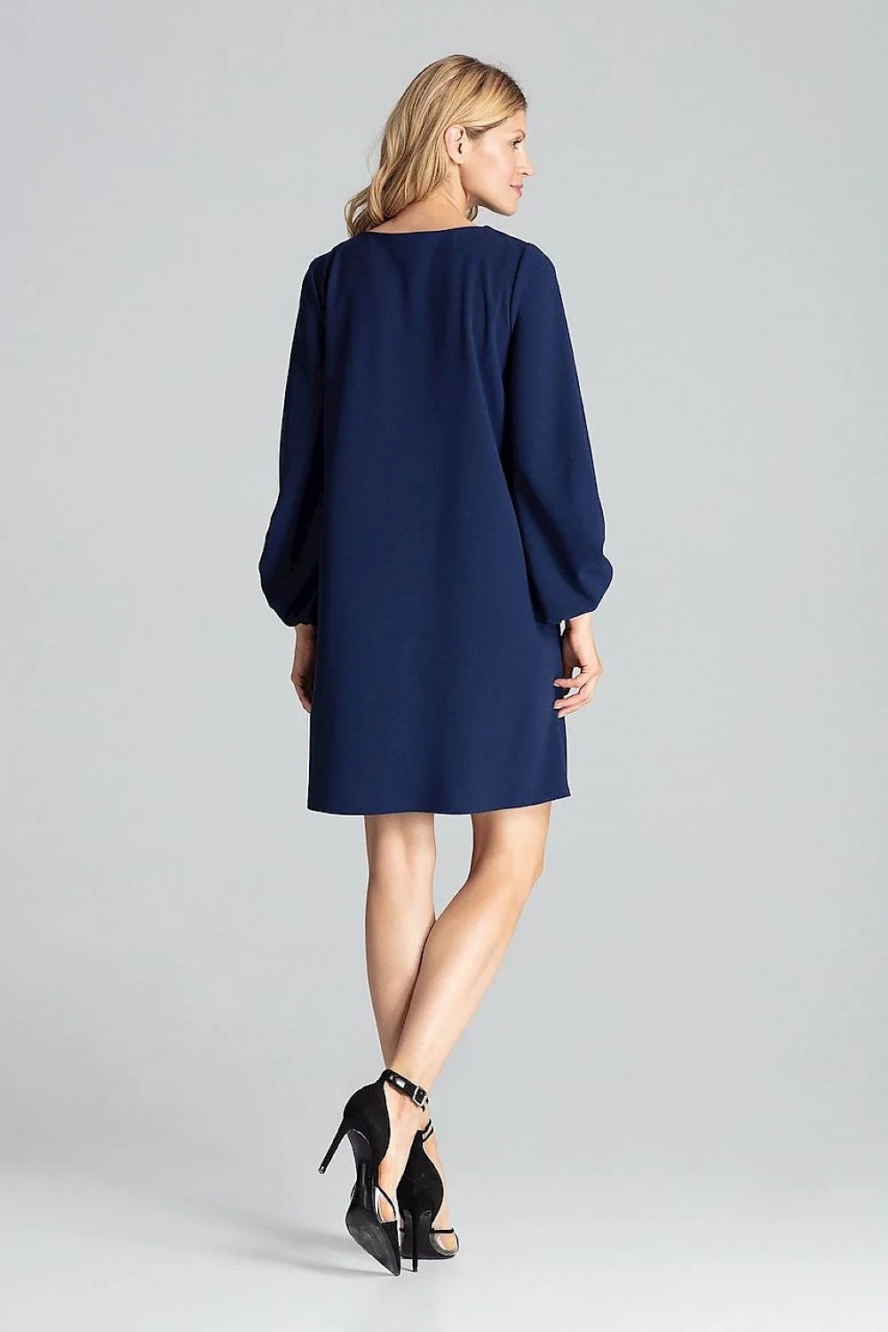 Robe midi polyester élégante manches bouffantes grise style intemporel pour femme moderne toutes occasions