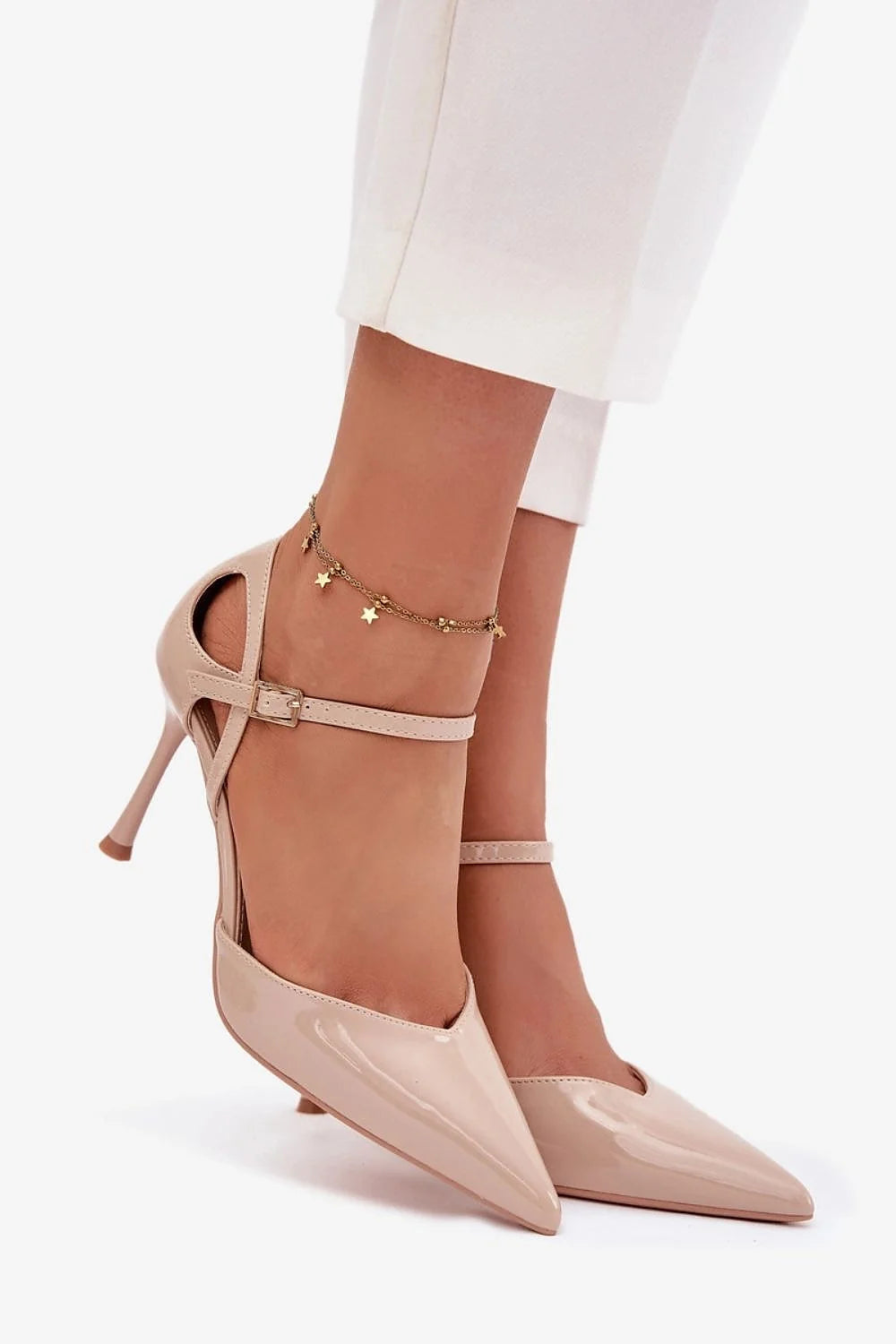 escarpins femme similicuir verni nude blush slingback stiletto talon haut bout pointu bride réglable boucle stabilité élégance effilée cérémonie