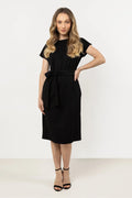 Robe élégante femme élasthanne polyester, manches courtes, col rond, ceinture intégrée, taille ajustable,多种 occasions